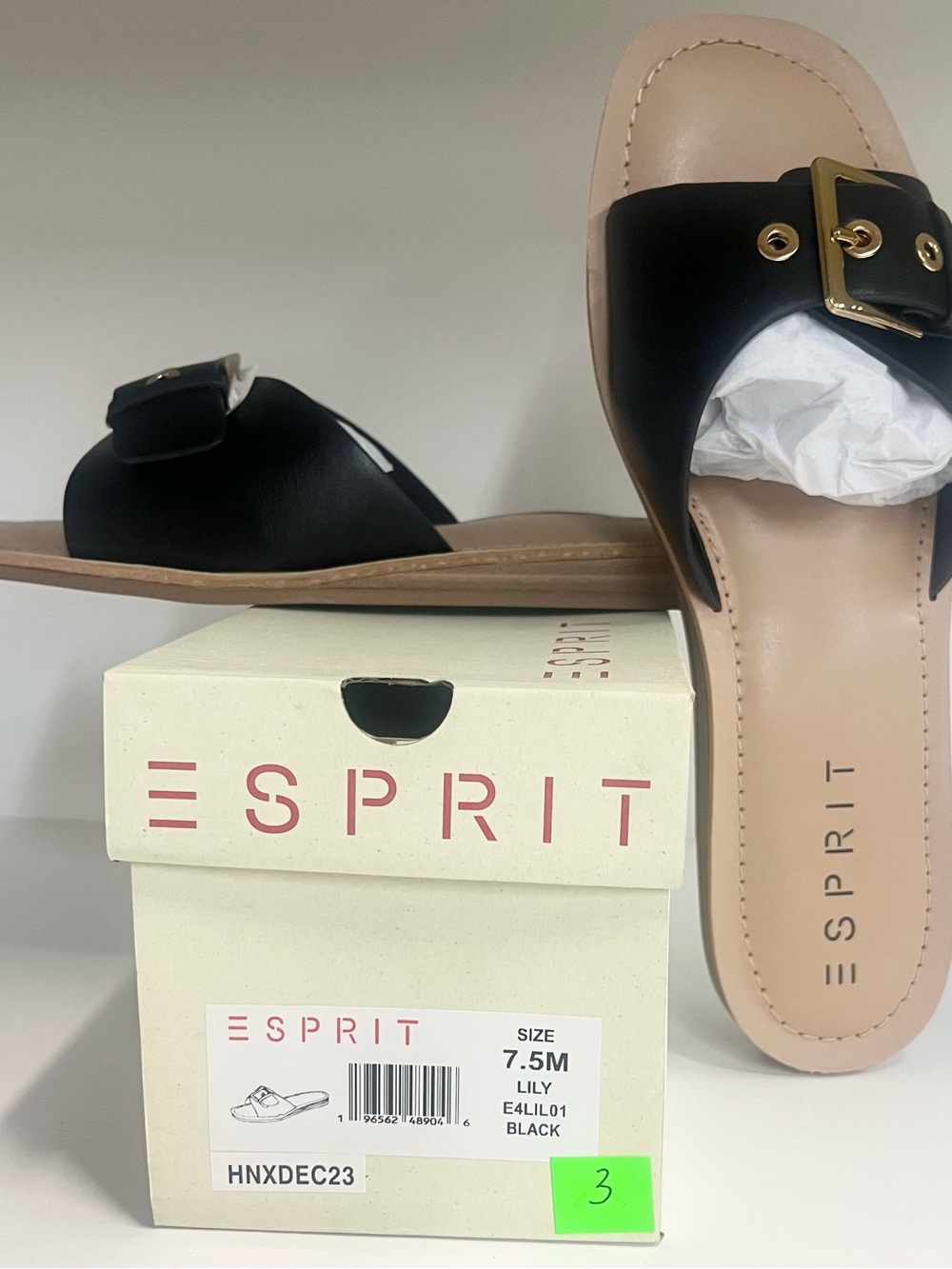 Esprit Lily Black Slide Sandals with Gold Buckle